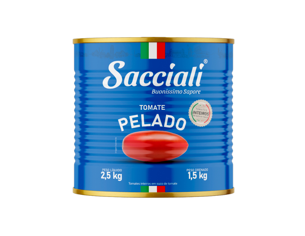 TOMATE PELADO INTEIRO SACCIALI 2,5 KG (CX 6 LT)